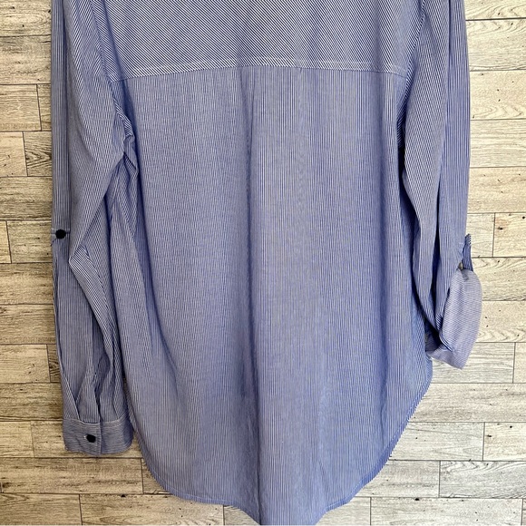 Passport Large Striped Long Sleeve Womens Tab Button-Up High/Low Airy Cozy Shirt - Picture 9 of 11